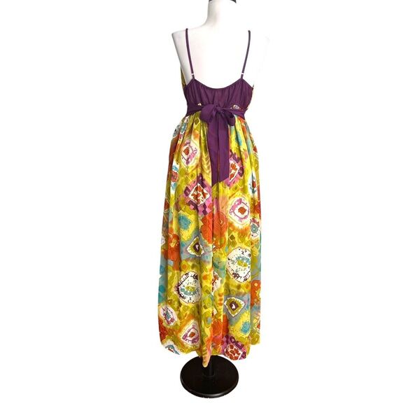 Mll Gabrielle Babydoll Maxi Dress Sz M Colorful Psychedelic 70s Festival Hippie - Picture 3 of 11